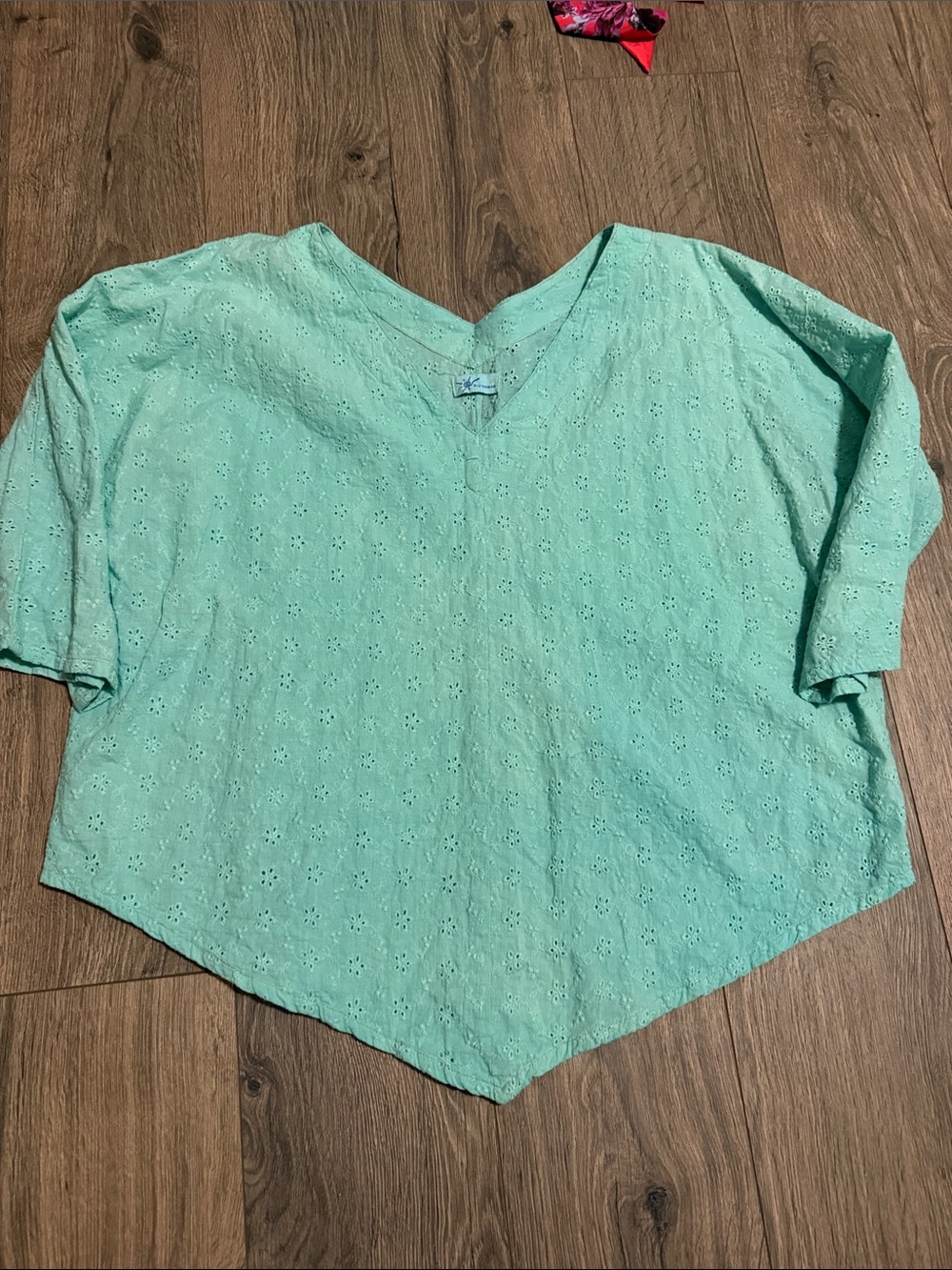 Light Aqua V-Neck Eyelet Tunic Top